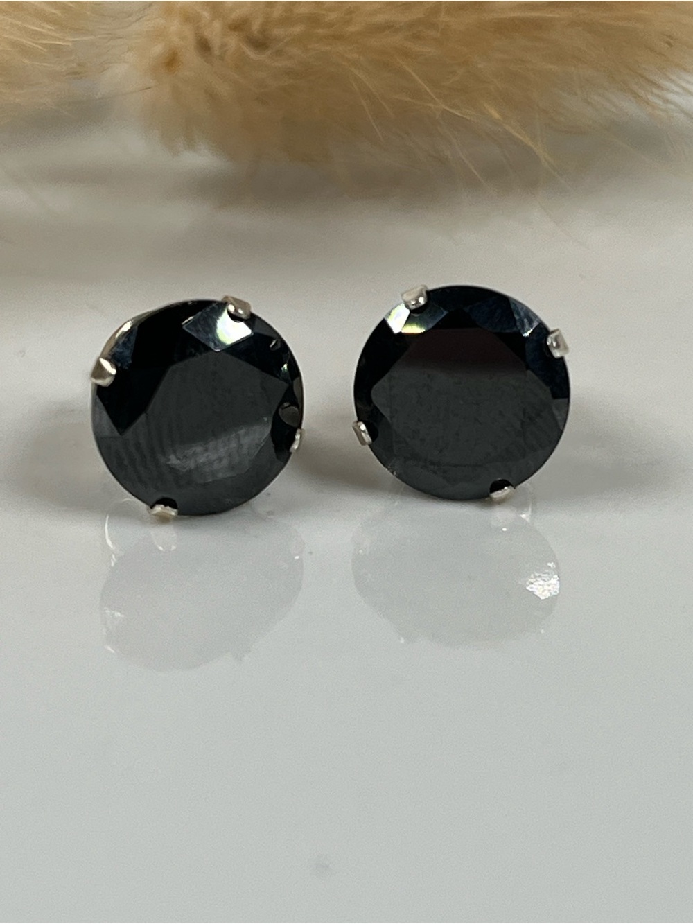 Solid Sterling Silver Black Tourmaline Gemstone Stud Earrings Push Back - Picture 5 of 5